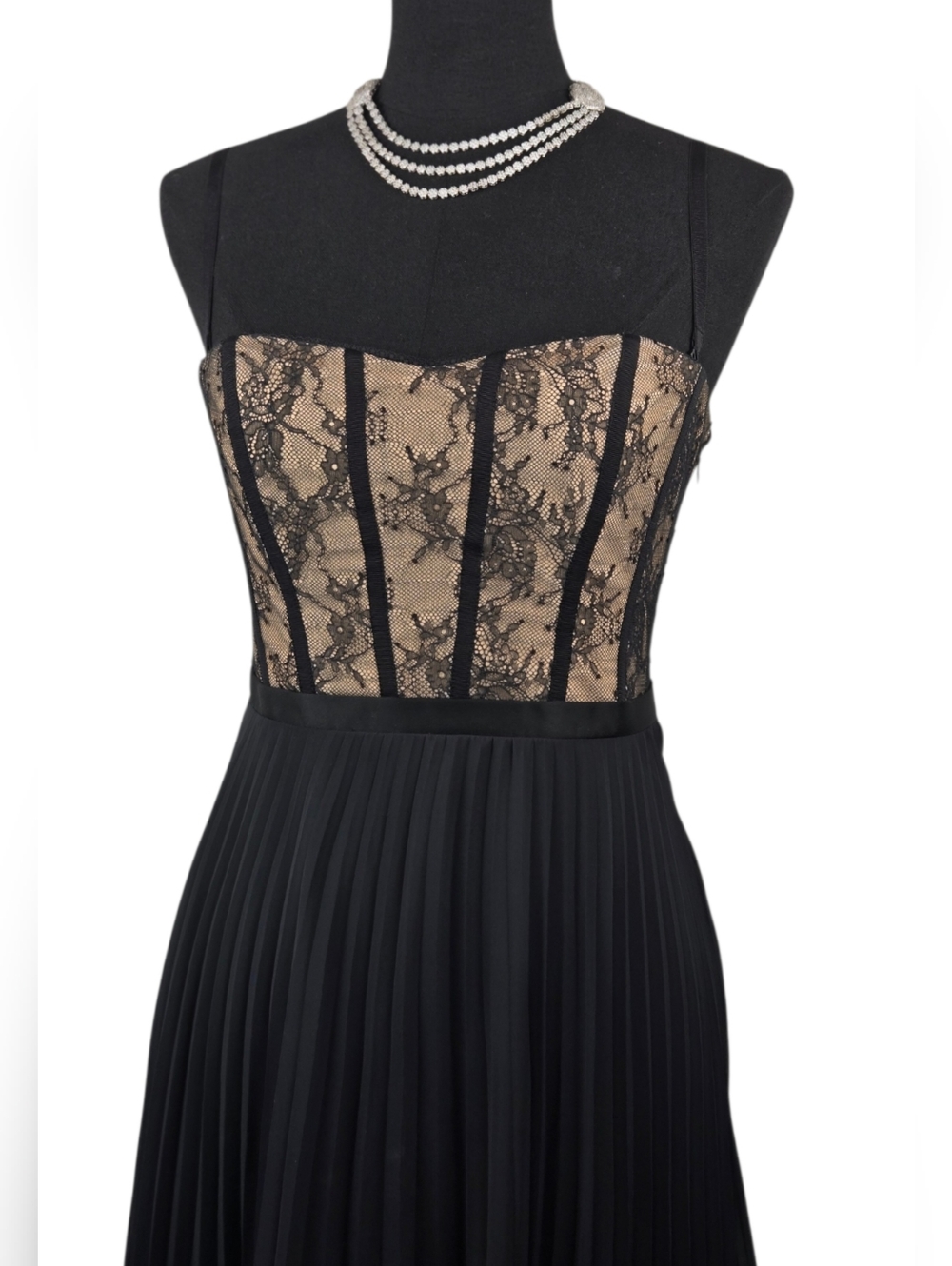 Black Lace-Trim Midi Dress with Handkerchief Hem - Picture 14 of 14